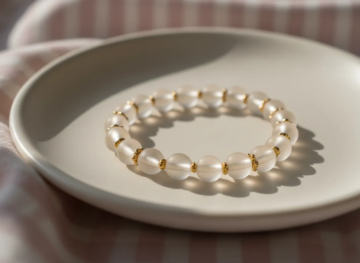 Champagne Glow: a single-strand bracelet of buttery glass beads with gold accents